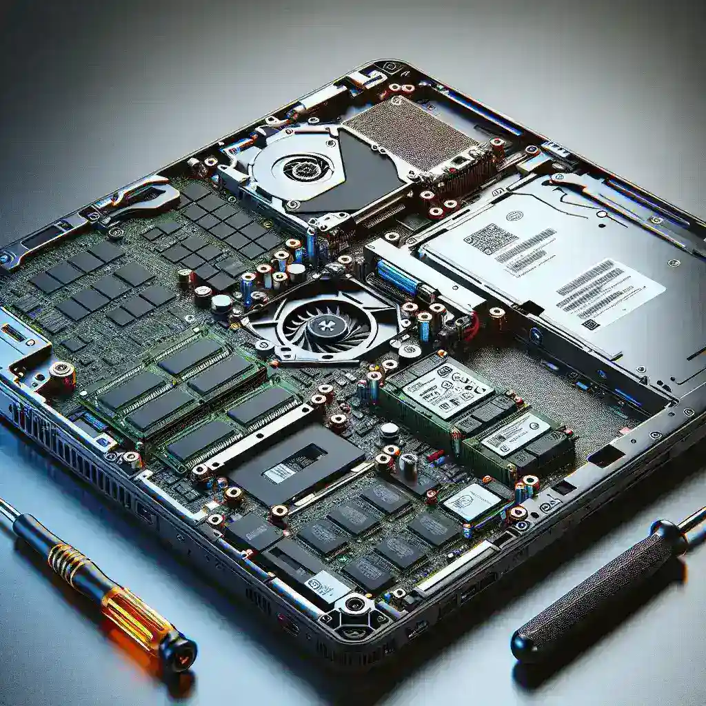 "Yükseltilebilir dizüstü bilgisayar bileşenleri, geliştiricilerin performans ve verimlilik için stratejik kararlar almasına yardımcı olur. Bu görsel, RAM ve depolama birimleri gibi önemli bileşenlerin artırılmasını gösteriyor."